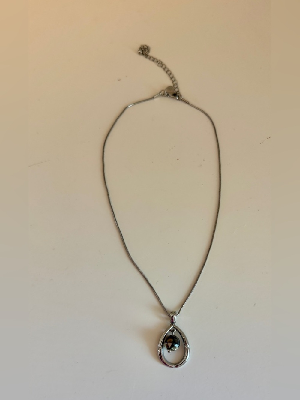 Lia Sophia Silver Teardrop Pendant Necklace, Black Mother-of-Pearl Ball Pendant🌹